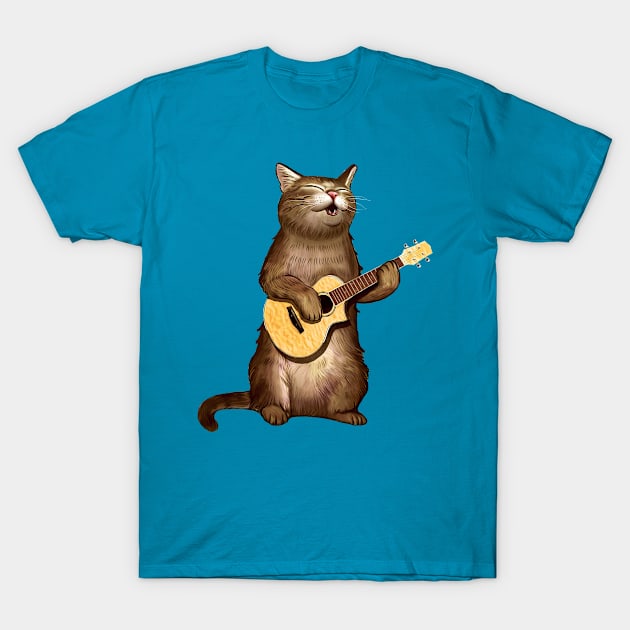 Cat gifts for cat lovers funny playing ukulele T-Shirt by AwesomePrintableArt